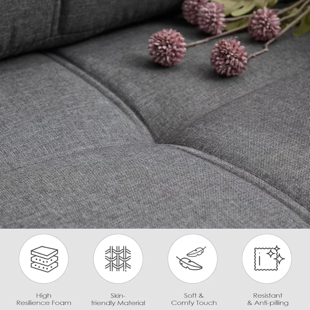 Modern 3-seater sofa bed with fabric linen deep seat mid-century sofa with 2 USB charging ports and upholstery