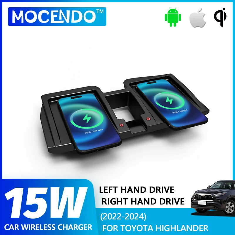 15W Car Wireless Charging Phone Charger Fast Charger Charging Pad Phone Holder For Toyota Highlander Harrier 2022 2024 2023