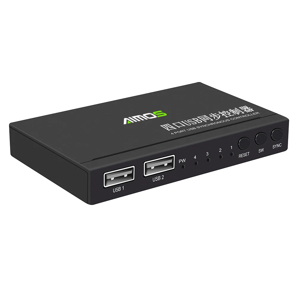 Aimos AM-KM402 4พอร์ต USB Synchronizer แป้นพิมพ์ยูเอสบีคอนโทรลเลอร์ Synchronous อะลูมินัมอัลลอย KVM Switcher กว้าง