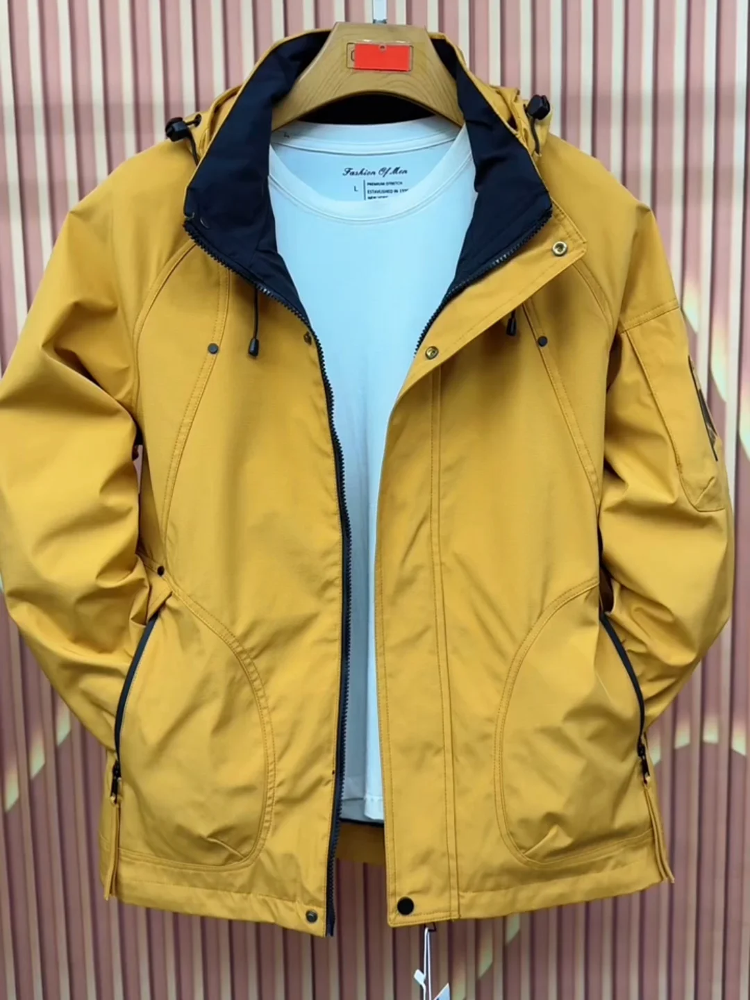 

Spring Autumn Men's Detachable Hood Jacket Outerwear Trendy Versatile High Quality Standard Fit Long Sleeve Zipper Closure
