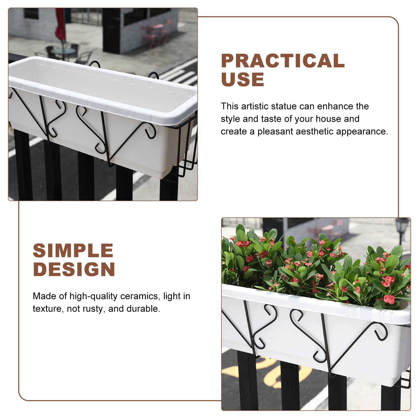 

Plant Hanger Guardrail Flower Stand Pot Balcony Hanging Holder Planter Black Plastic