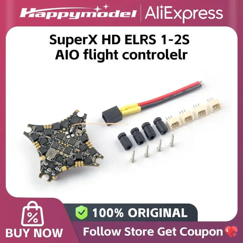 HappyModel SuperX HD ELRS 1-2S AIO Flight Controlelr Built-in 12A ESC UART ELRS V3 RX for Mobula6 HDZero Moblite7 Walksnail