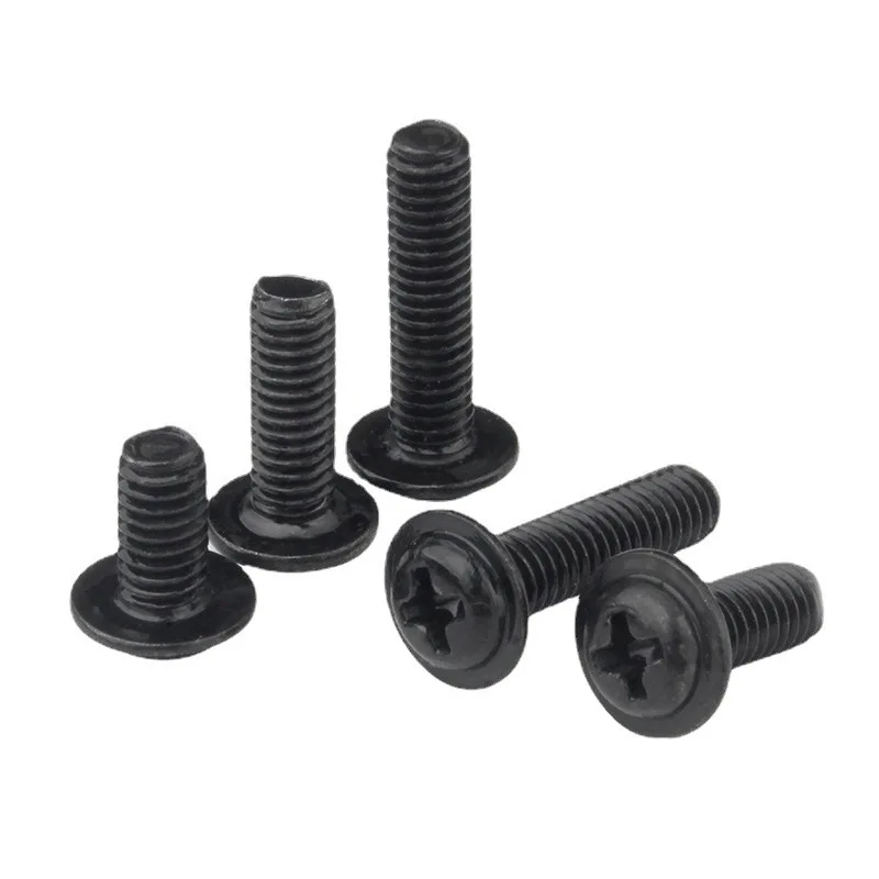 100pcs/lot PWM Black Pan Head Screws  with Washer Fixed Motherboard Screws With Pad DIN967  M1.4 M2 M2.5 M3 M 3.5 M4 M5 M6