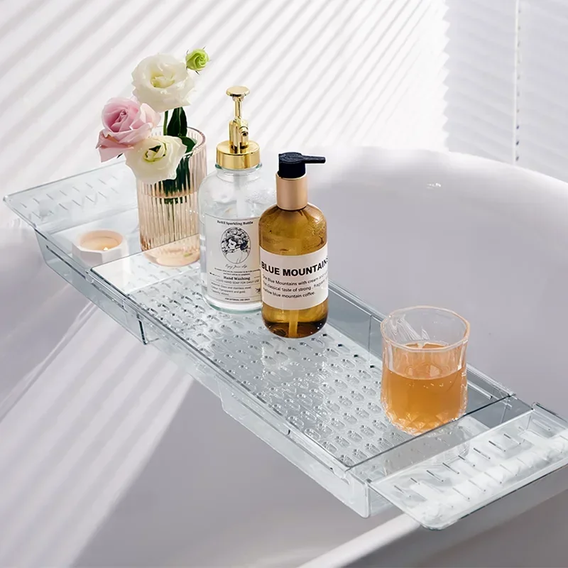 

Bathroom Round Bath Shelf Premium Retractable Acrylic Tray