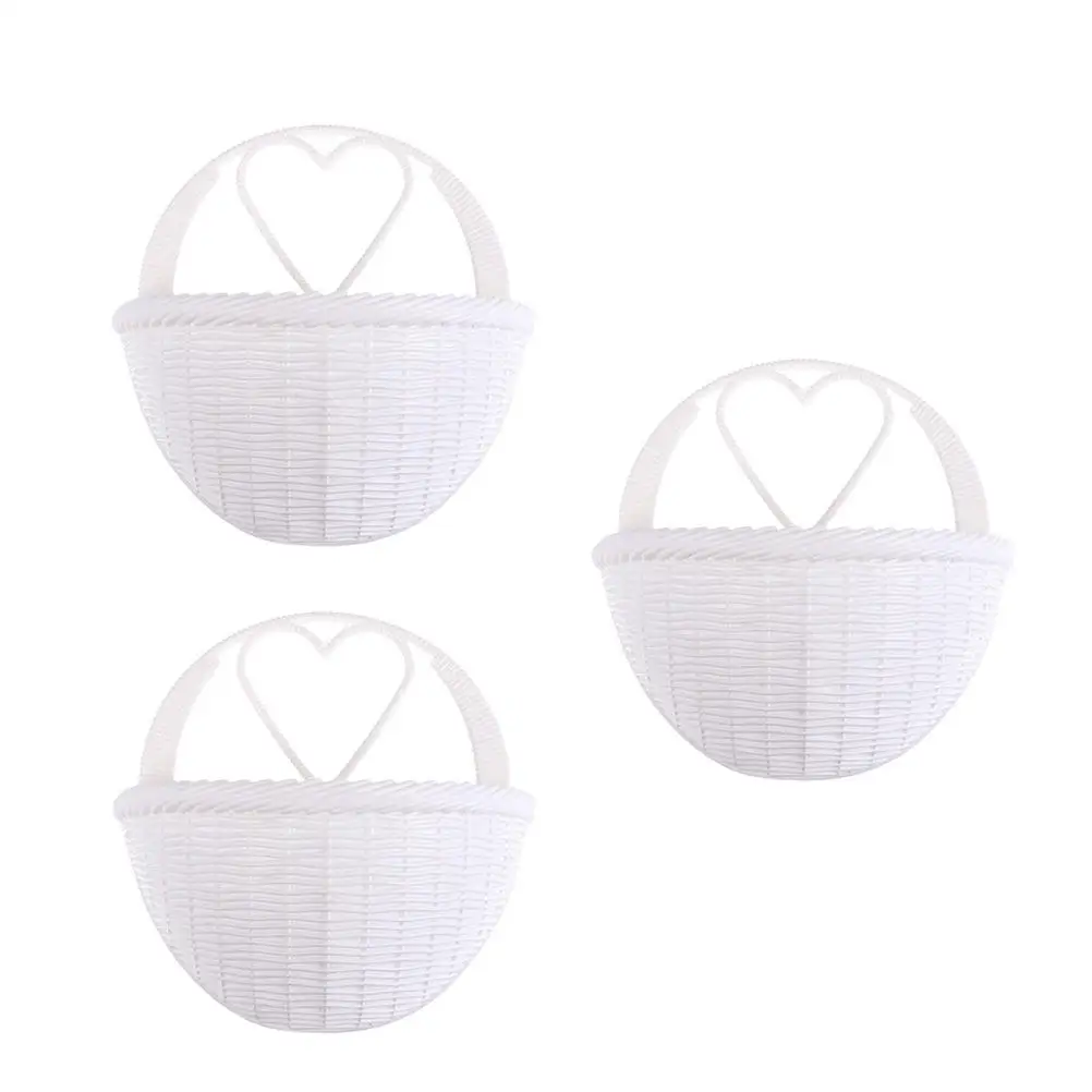 3Pcs Wall Mounted Flower Basket Plastic Simulated Rattan Hanging Planter Lightweight Durable Home Wall Decor Home Decoration