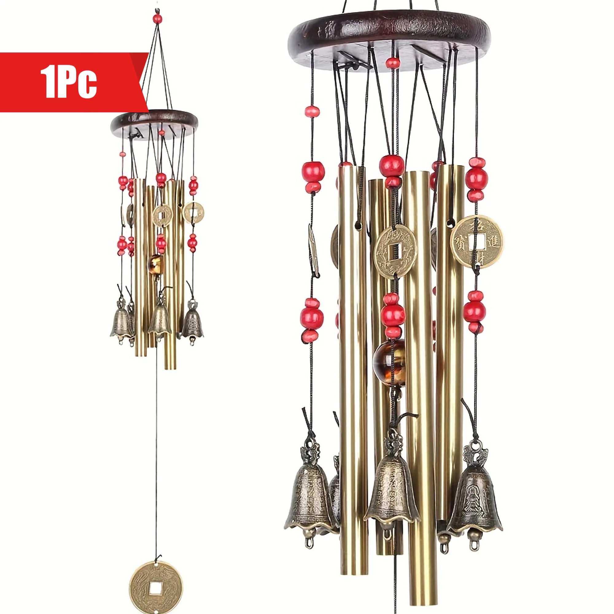 

1pcs Hanging Wind Chime Metal Tube Traditional Bronze Hanging Decor Wind Chime Craft for Outdoor Garden Terrace Decoration