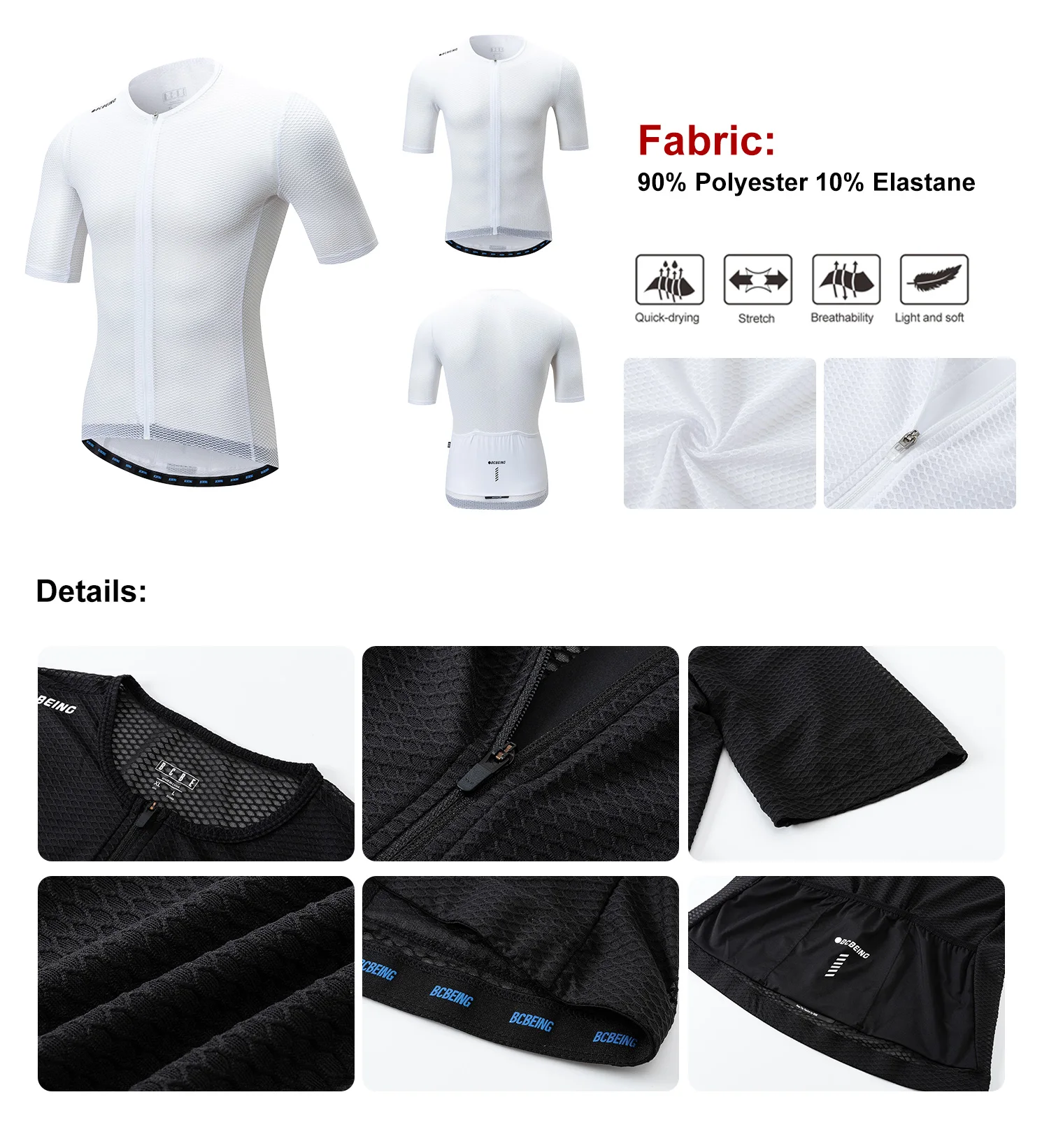 BCBE-ING Herren-Profi-Radtrikot, kurzärmelig, schmale Passform, Netzstoff, Rennrad-Shirt, Kleidung, Maillot Ciclismo Hombre, mit Taschen – Detail 2