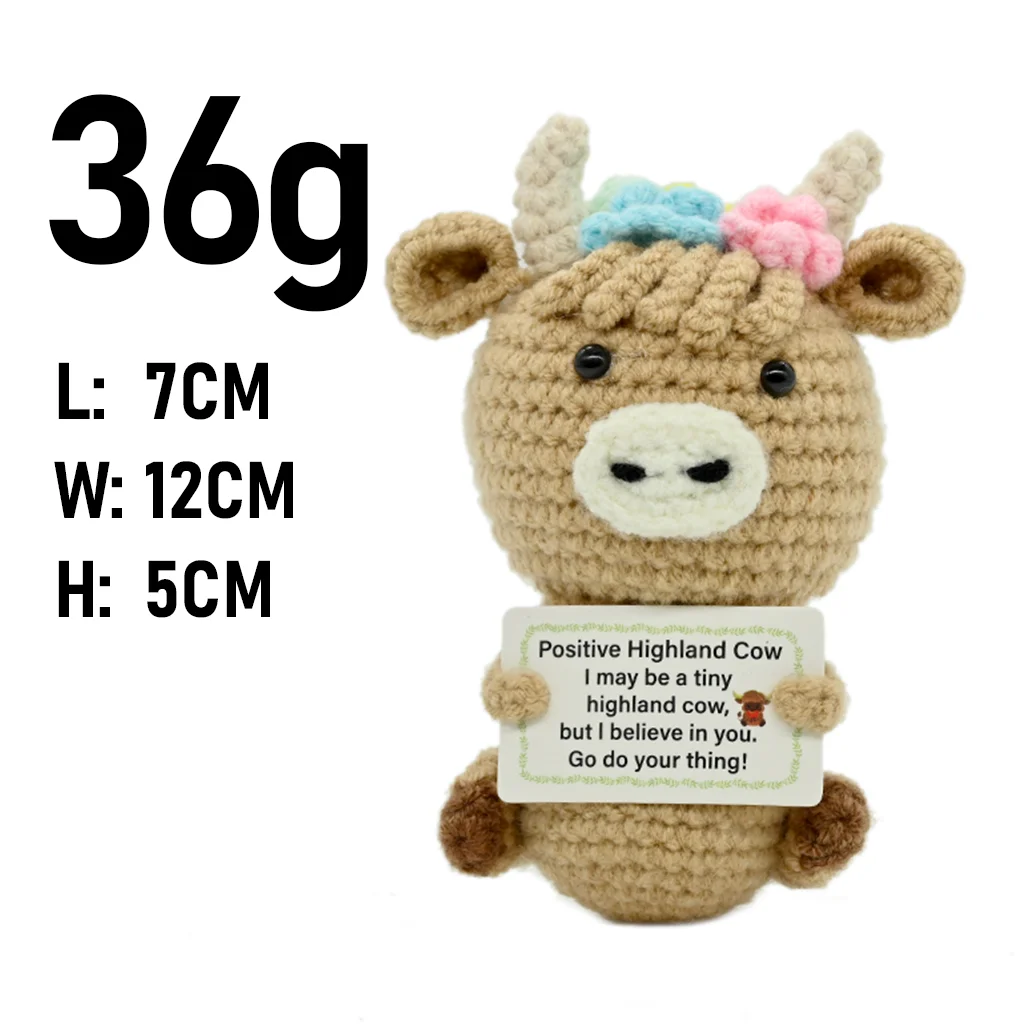AnimalSeries Positive Energy Cow Crochet Doll, Handmade Knitted Decor Ornament with Encouragement Card, Mini Desk Decor Gift view 5