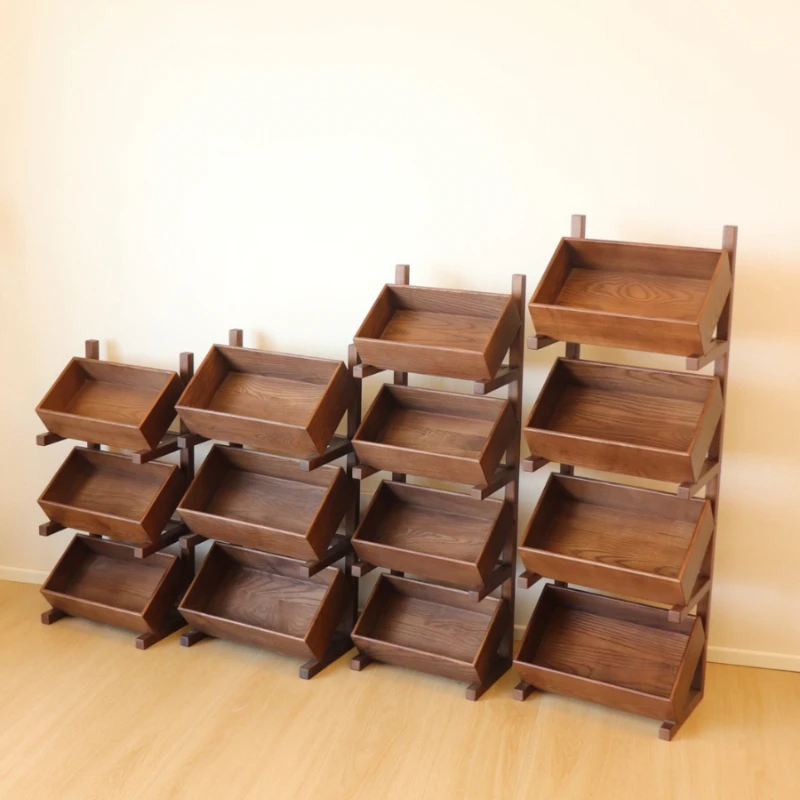 

All solid wood fruit and vegetable snacks multi-layer floor rack storage retro black walnut living room kitchen small apartment