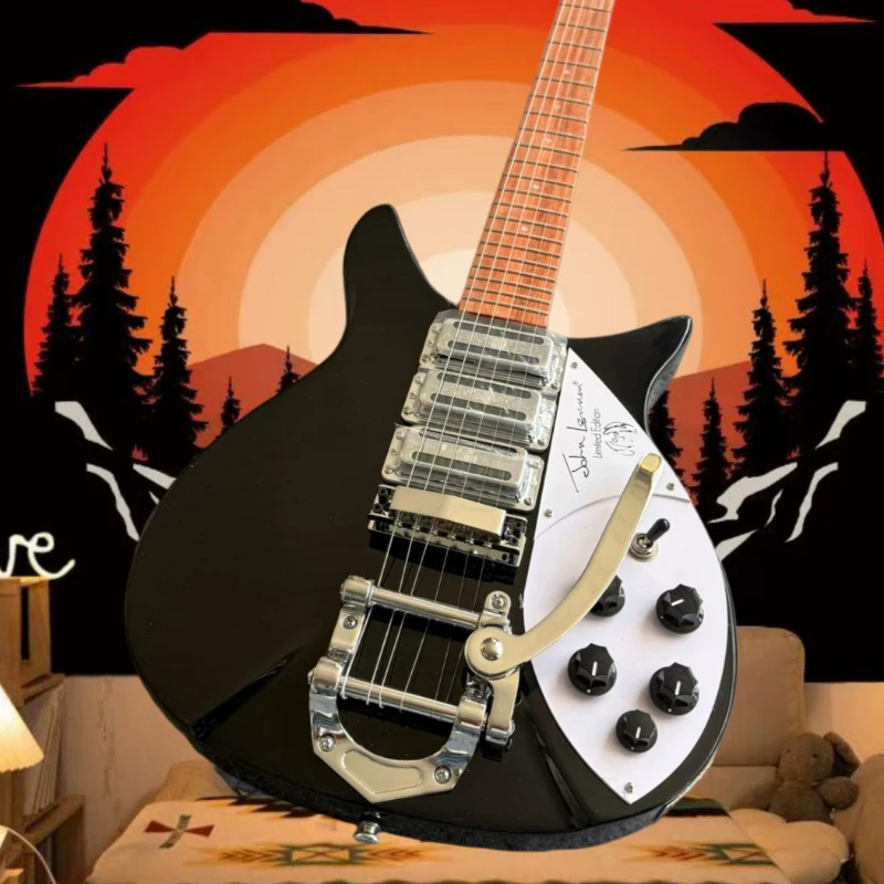 Hot sale 34 Inch  Guitar Black 325 Rosewood Neck HHH Small Double Shake British Rock Artifact White Protective Board
