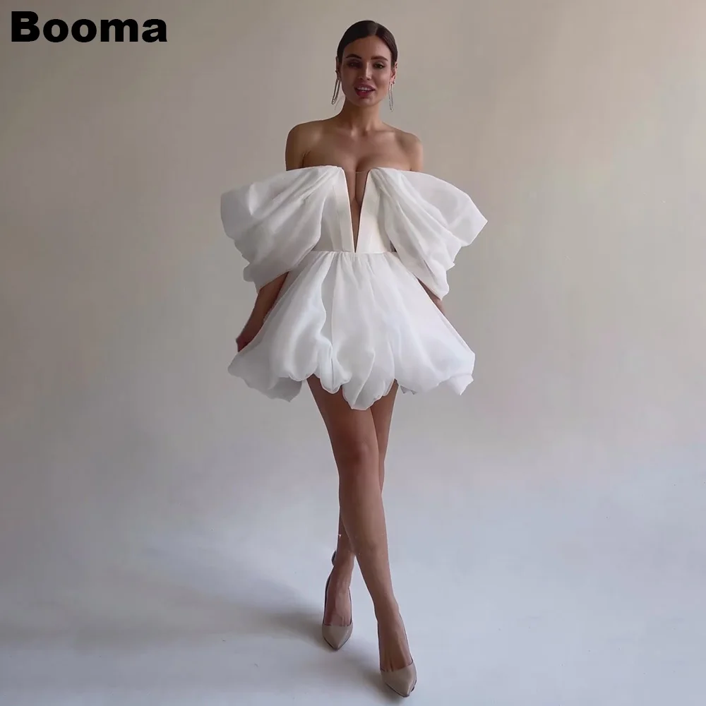 Booma biała Mini suknie balowe z odkrytymi ramionami suknie balowe na imprezę bal suknie balowe dla koktajl weselny sukienki vestidos fantastycznie