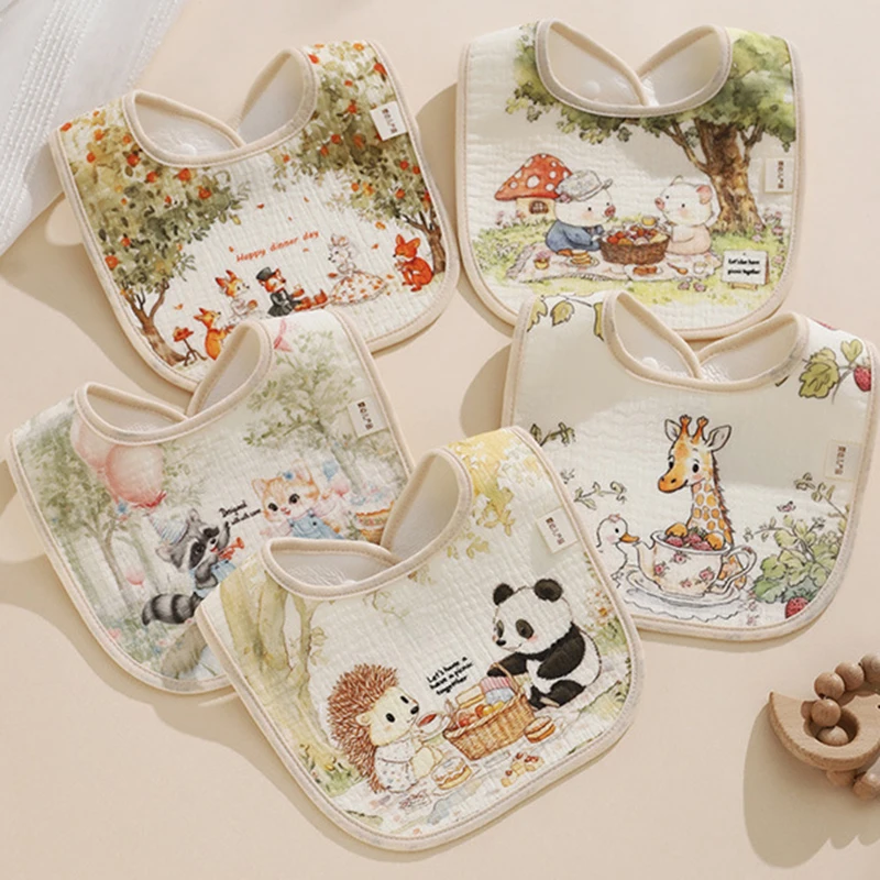 Baberos Ajustables Impermeables con Broche para Bebés, Paños de Alimentación Lavables de Algodón Duradero para Niñas y Niños