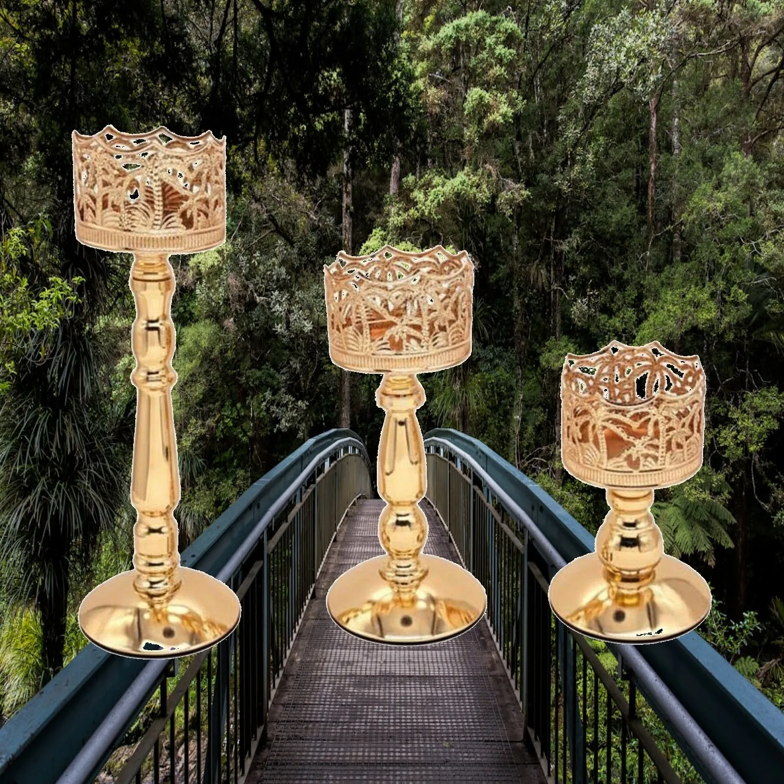 Ensemble de chandeliers en fer élégants, porte-bougies en métal ajouré pour table, mariage, fête, décoration de la maison