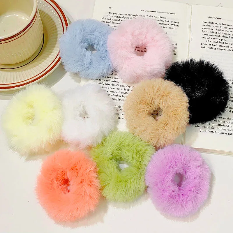 Neues buntes flauschiges Haarband für Frauen Mädchen Pferdes chwanz halter Haar gummi Plüsch Scrunchie Gummiband Mode Haarschmuck