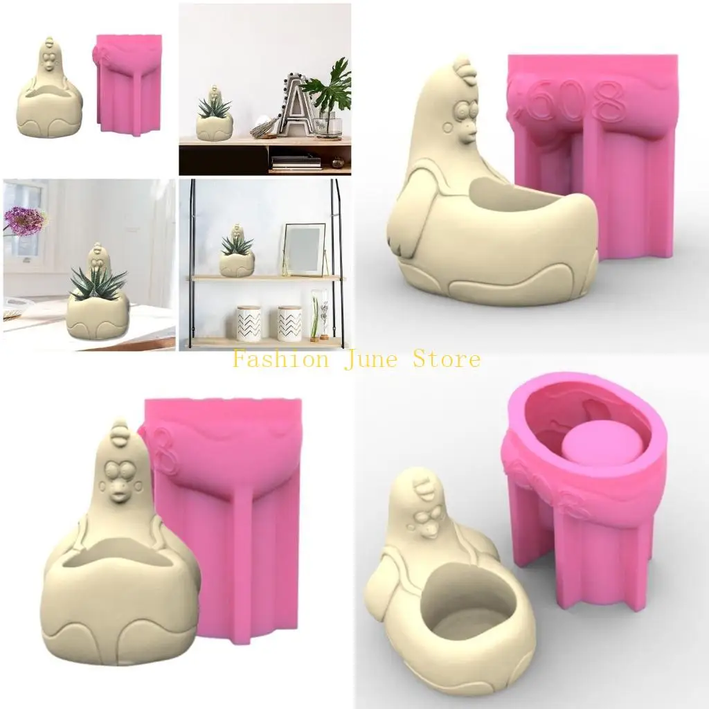 

N5KA Hen Flower Pots Silicone Mold Concrete Plaster Holder Molds Crystal Epoxy