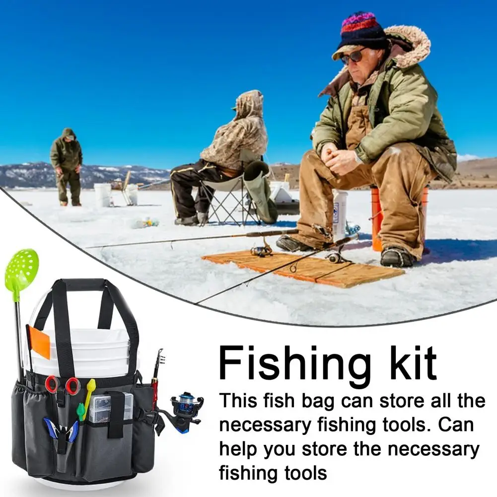 Fish Tools Bag Portable Fisherman Bag Waterproof Fishing Bucket Organizer with Adjustable Multi-pockets for 5 Gallon for Fishing