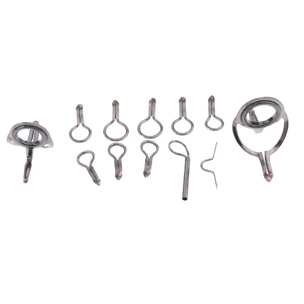 12Pcs Fly Rod Guide Set Rod Building Repair Hard Snake Guides Tip Ring Hooks