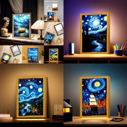 Light Painting Photo Frame Van Gogh Astral Art Led Night Light Bedside Tabe Lamp Room Home Desk Decor Christmas Gifts Moon Lamp