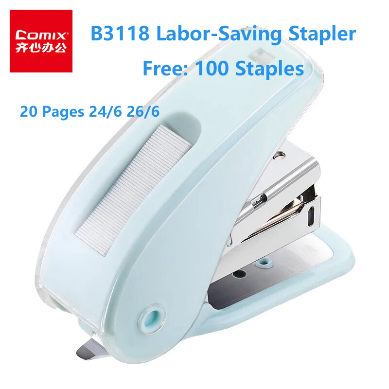 Comix Labor-Saving Stapler/Stapler 20 Pages 24/6 26/6 Blue B3118 Office Home Creative Stapler