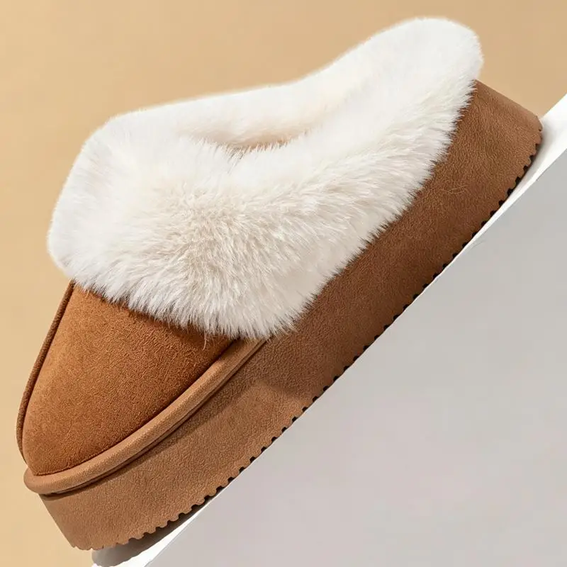 2026 Winter Flauschige Hausschuhe aus Kunstwildleder, Warme Lange Plüsch-Baumwoll-Hausschuhe für Damen, Dicke Plateau-Antirutsch-Damenschuhe für Draußen – Detail 6