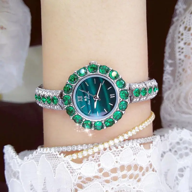 Bs Bee Sister 2022 Small Dial Diamond Green Watch for Women Elegant Female Wristwatches Dress Ladies Wrist Watches Montre Femme