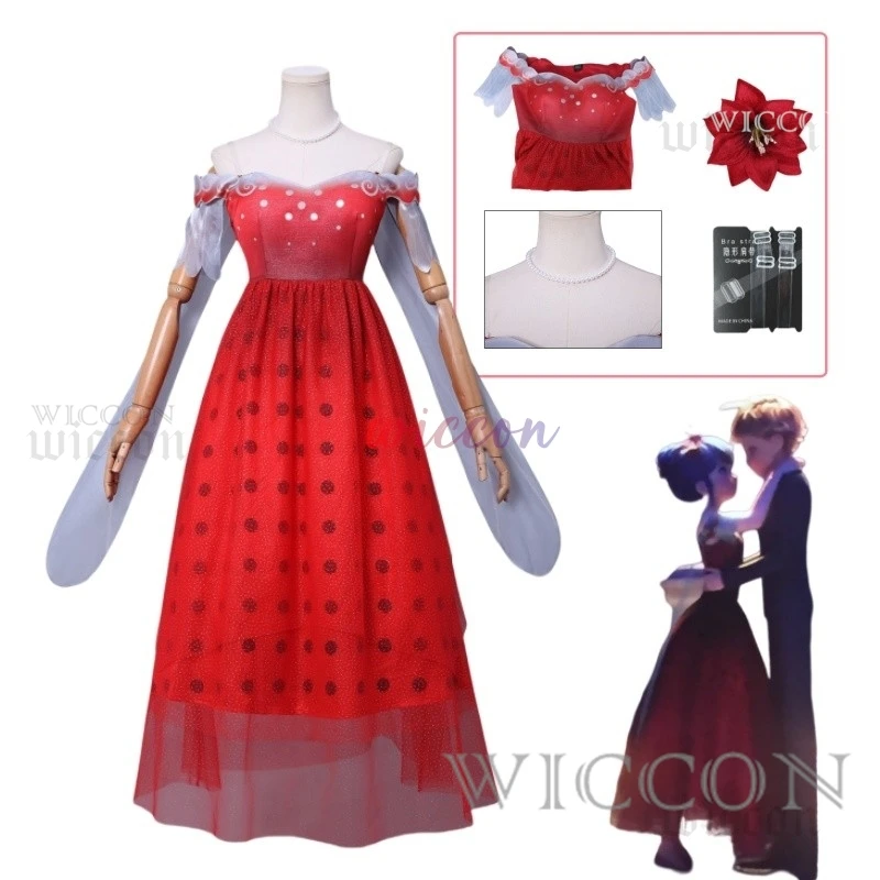 

Movie S6 Miracle Girl Cosplay Dupain-Cheng Bug Cosplay Costume Red Gown Set Halloween Party Play Marina Dress Uniform for Girls