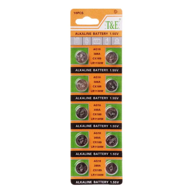 090F 10PCS Button Coin Cell Battery AG10 1.5V Watch Batteries SR54 389 189 LR1130 SR1130 Control Remote Accessory