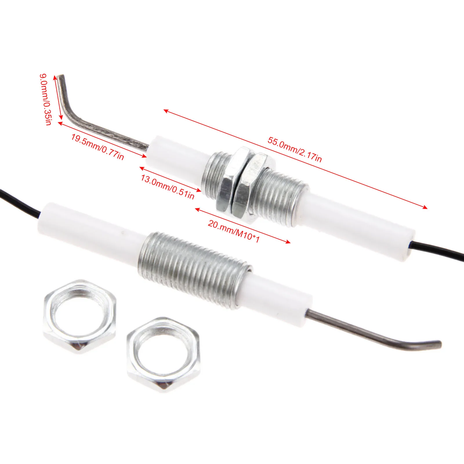 2pcs Piezo Spark Ignition Set 11.82” Long Propane Push Button Piezo Spark Ignition for Gas Fireplace, Oven, Kitchen, BBQ