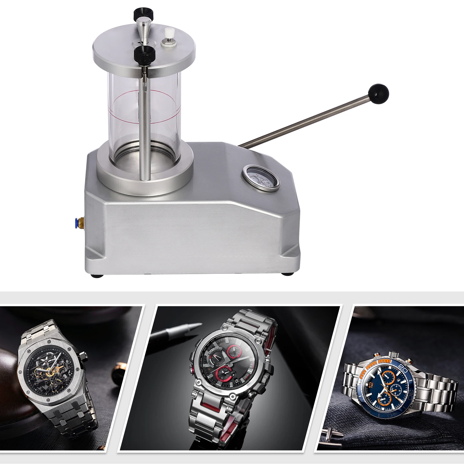 Watch Case Waterproof Pressure Glass Tester,Silver Manual Watch Waterproof Test Tool for Home,Watch Shops