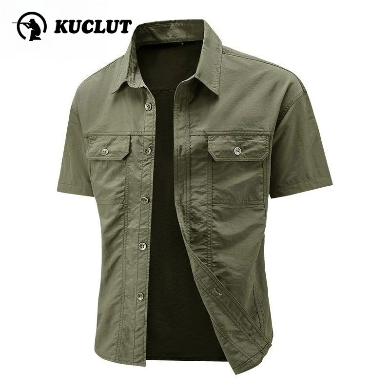 

Men Summer Shirt Workwear Short Sleeved Shirt Loose Oversized Casual Pure Cotton Thin Outdoor Camping Hiking Training Clothes