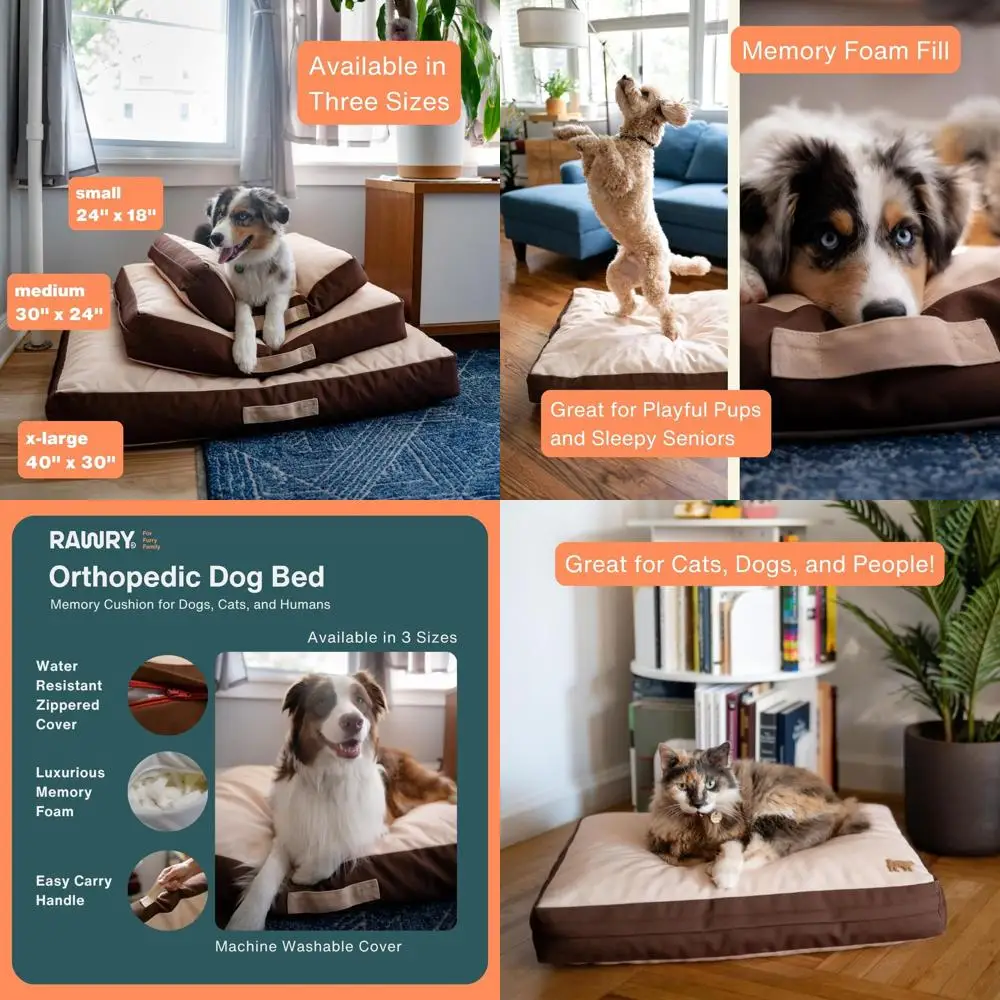 

Orthopedic Memory Foam Pet Bed with Carry Handle - Water-Resistant, Washable Cover for Cats & Dogs (Small, Tan/Brown)