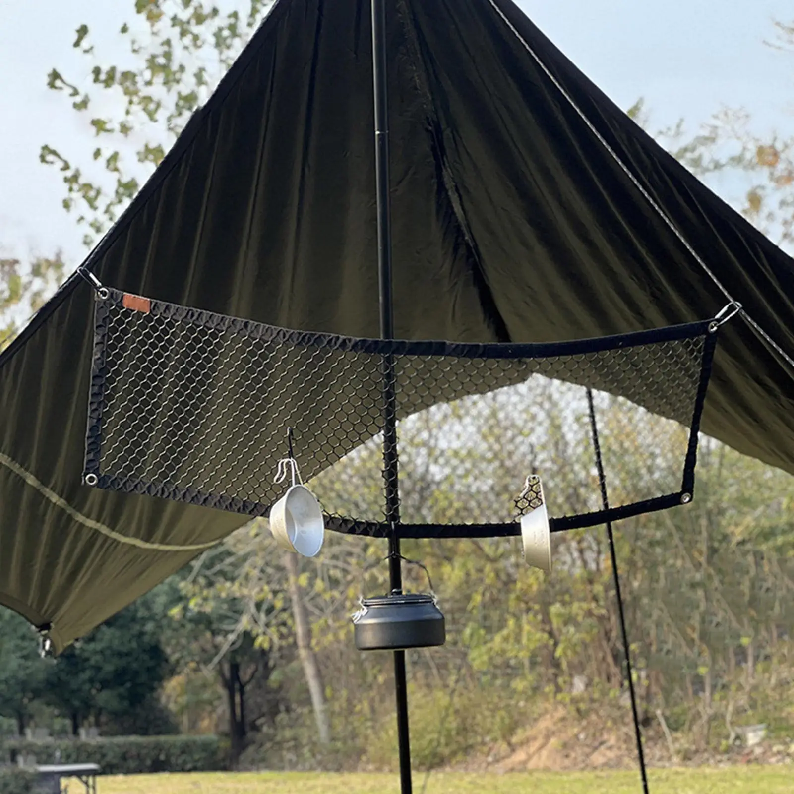 Hangable Storage Net Foldable Camping Mesh Rack Outdoor Drying Net For Home Picnic BBQ Tableware Dishes Food Fruit Tent
