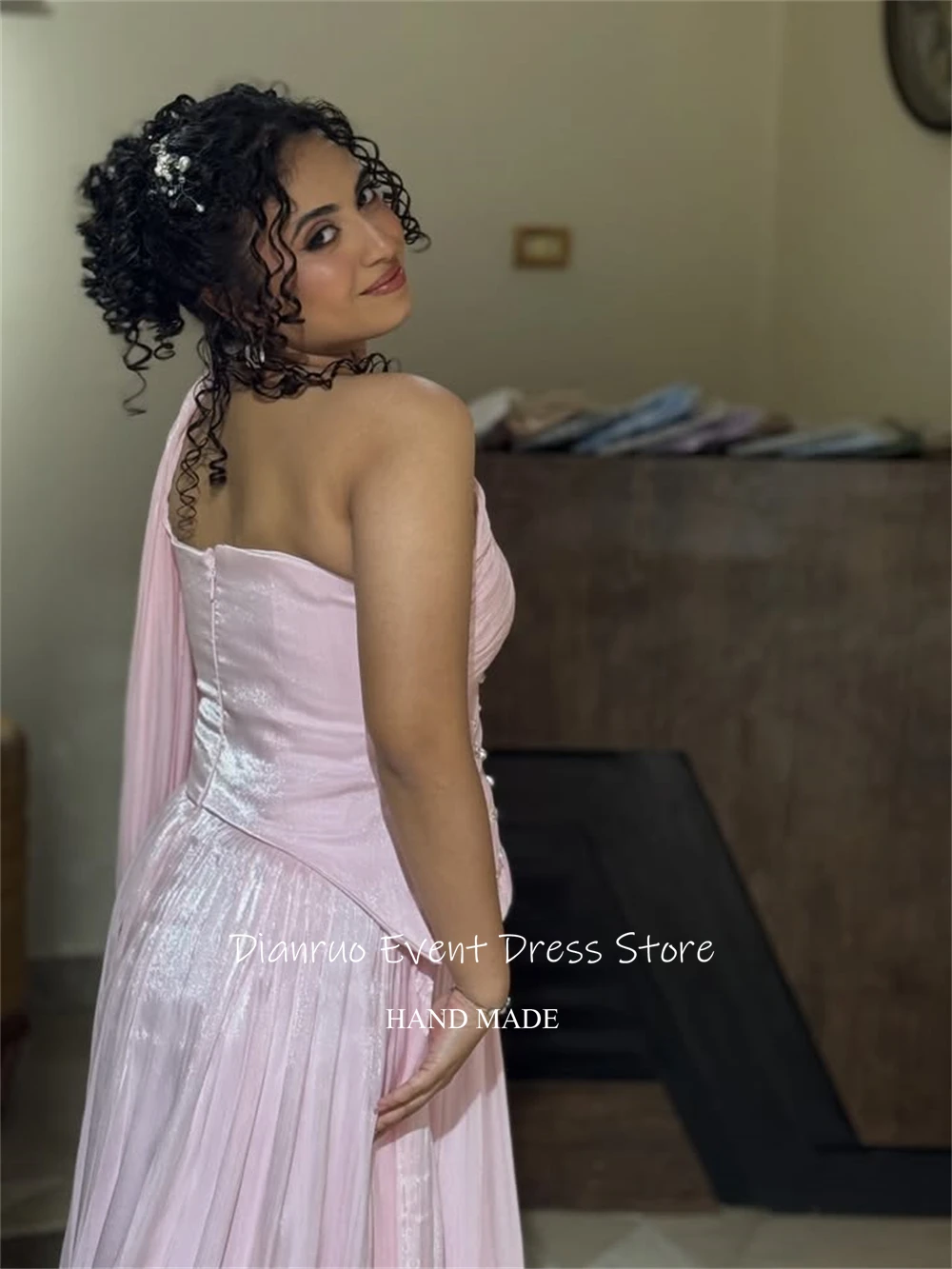 Dianruo Graziosi abiti da sera monospalla Chiffon di cristallo Robes De Soirée A Line Abiti da festa Elegantes personalizzati