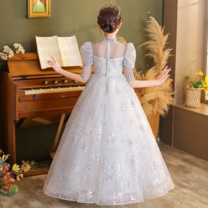 

Детское торжественное платье, платье принцессы для девочек, весенняя свадьба 2024, костюм для выступлений на фортепиано для маленьких девочек, костюм для подиума