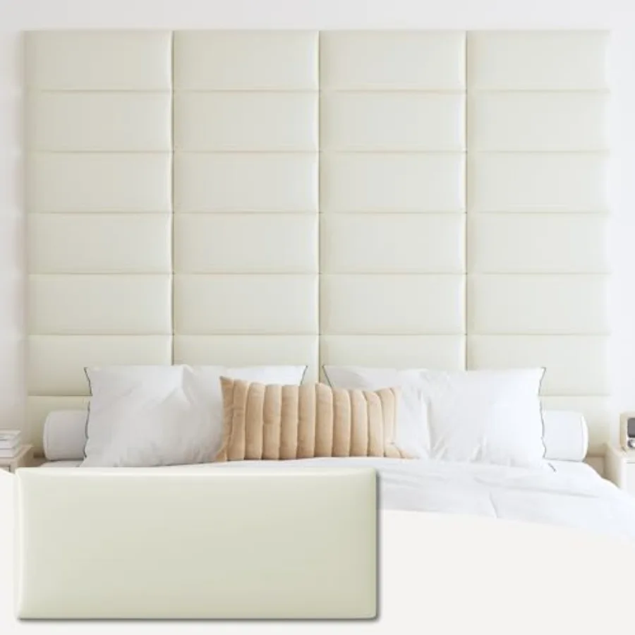 Wall Mounted Upholstered Headboard Full 3D Peel and Stick Soundproof Wall Panels Reusable and Removable Padded Headboard Leathe