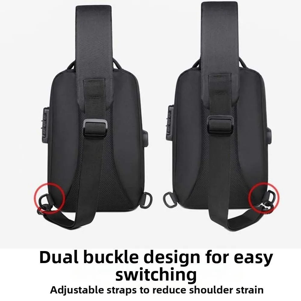 EVA Material Hard Shell Sling Pouch Combination Lock External Power Port Anti Theft Chest Bag Multi Layer Slot Hidden Zipper