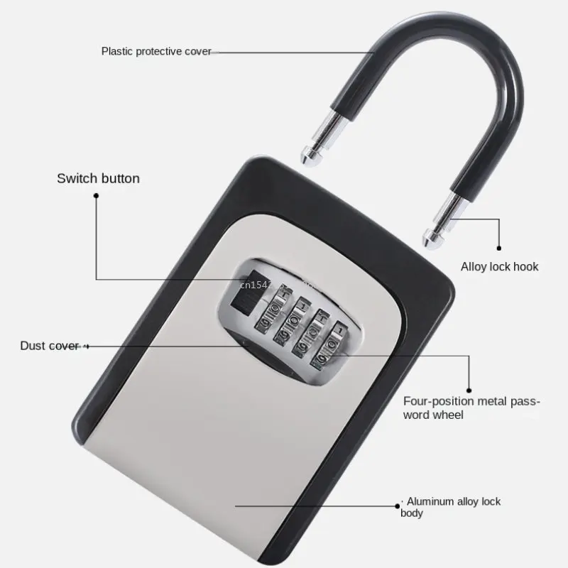 Key Lock Box Wall Mounted Aluminum Alloy Key Safe Box Weatherproof 4 Digit Combination Keys Storage Lock Boxes Indoor Outdoor