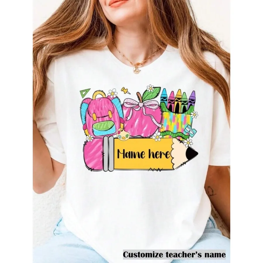 1pc Camiseta Personalizada con Nombre de Niña, PNG Personalizado con Nombre de Niña, PNG Regreso a Clases, PNG Camiseta Personalizada para Maestra, Regalo para el Día del Maestro, Estudiante