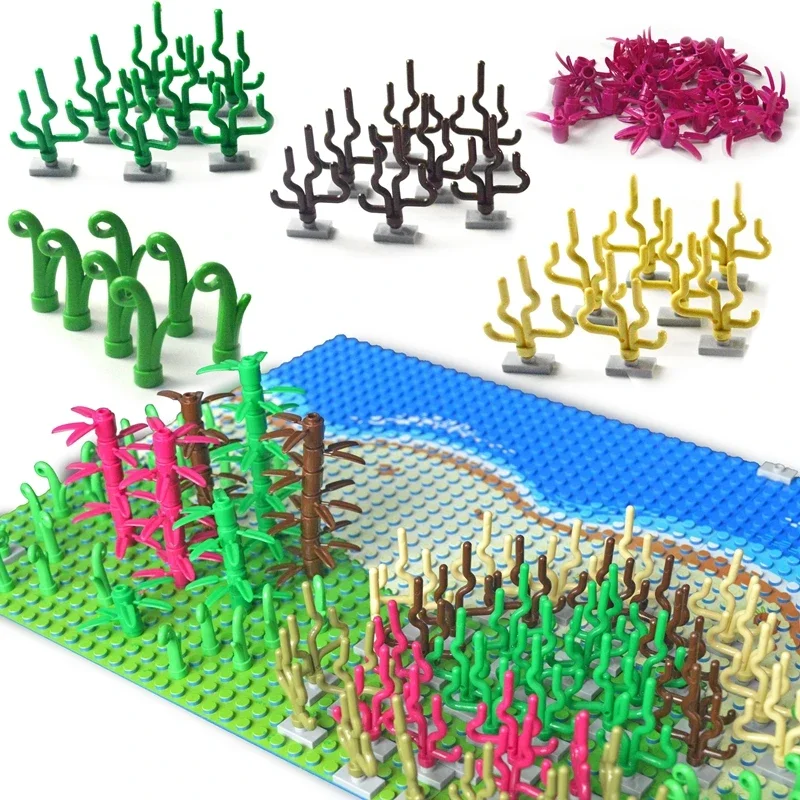 MOC City Creative Tree Plant Accessories Building Blocks Seaweed grass Bush bamboo island river base plate Compatible All Brands