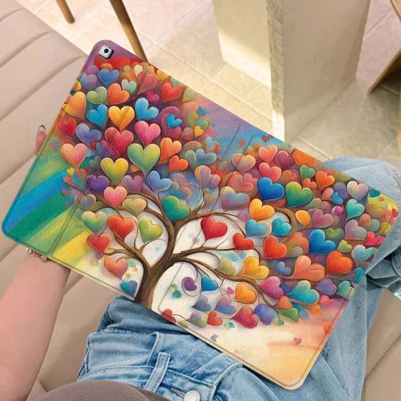 

Cute Heart Tree Painting For iPad Pro Air Mini 2 3 4 5 6 7 6th 7th 10th 11th 10.2 9.7 10.5 11 Foldable Tablet Case Gift