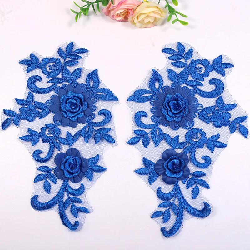 1Pair Three-dimensional Embroidery Lace Hollow Flower Piece Handmade DIY Mesh Flower Piece Embroidery Lace Fabricfor for Clothes