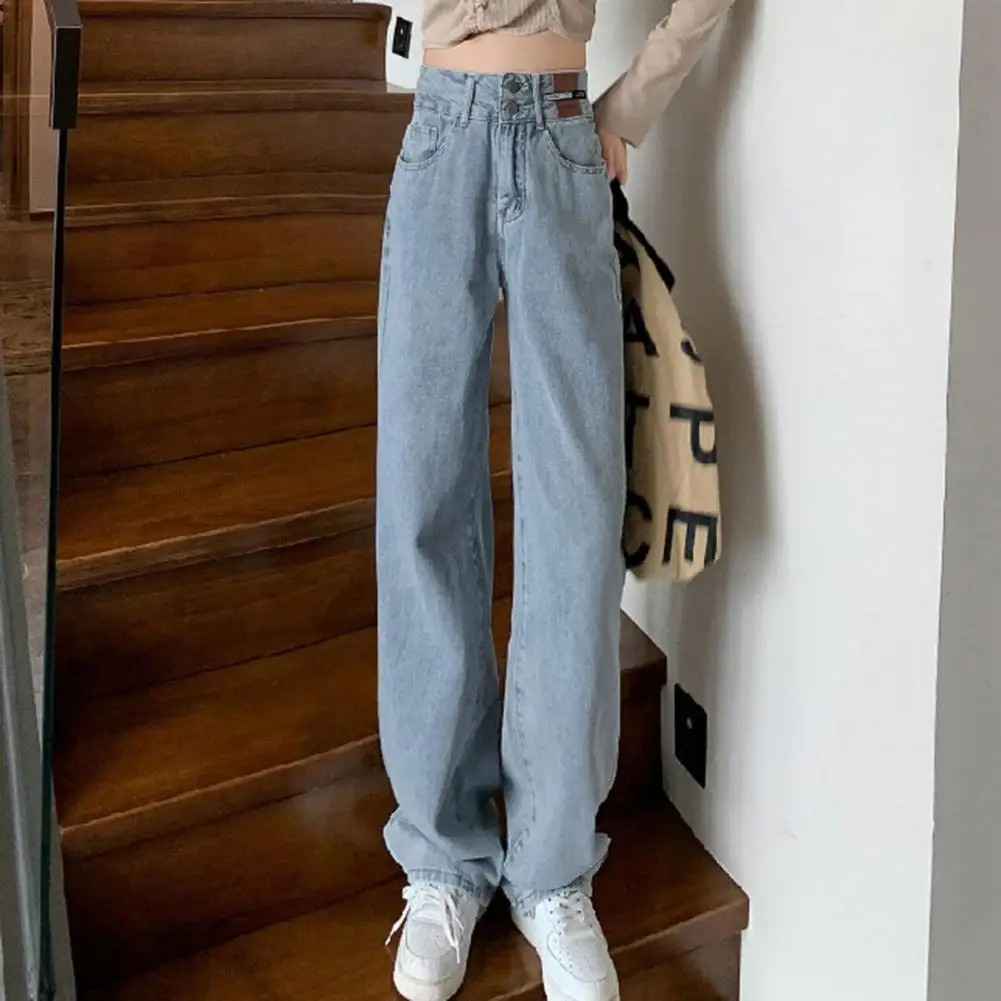 

Soft Women Pants High Waist Wide Leg Women's Jeans with Deep Crotch Soft Colorfast Fabric Loose Fit Straight Pants for Ladies