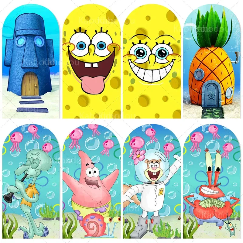 The SpongeBobs Backdrop Arch Doubleside Kid Birthday Party Seabed Decoration Baby Shower Photography Background Studio Props