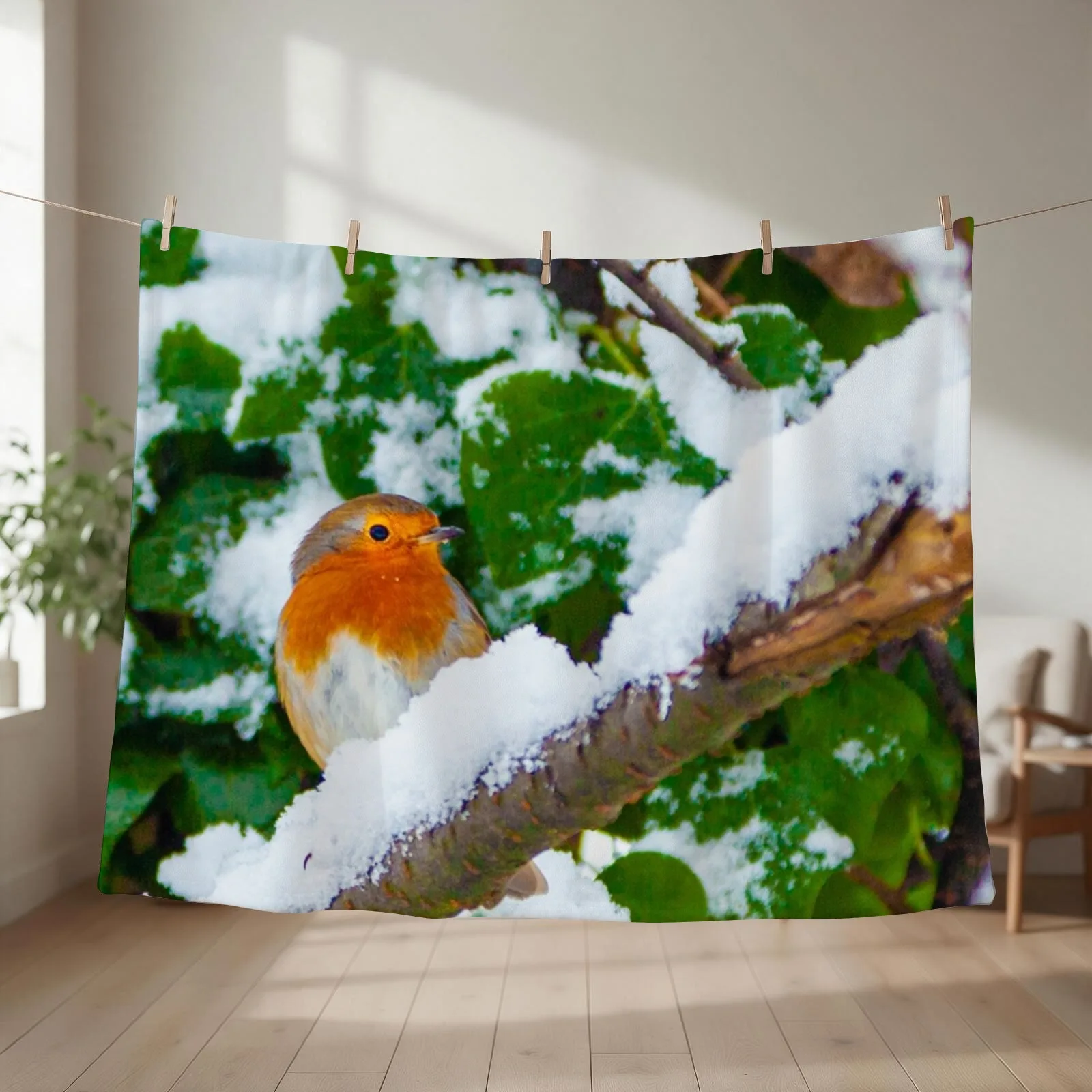 Robin in the Snow Throw Blanket Soft warm for winter Furrys anime Blankets