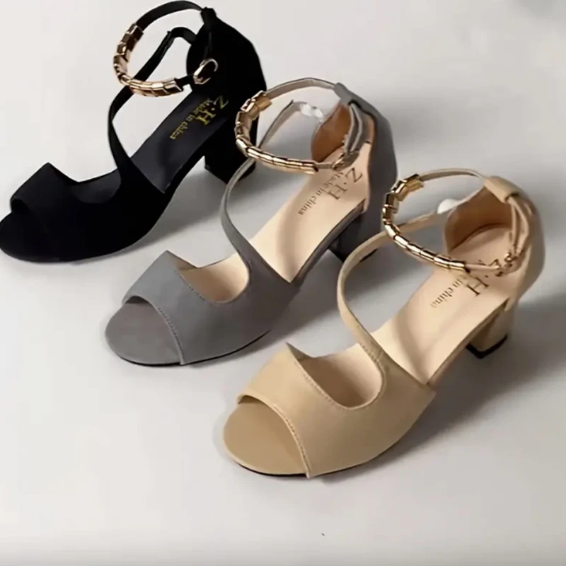 Vrouwen Kralen Sandalen Hoge Hakken Dikke Schoenen Mode Enkelgesp Schoenen Zomer Nieuw Merk 2024 Wandelen Elegante Zapatos Mujer