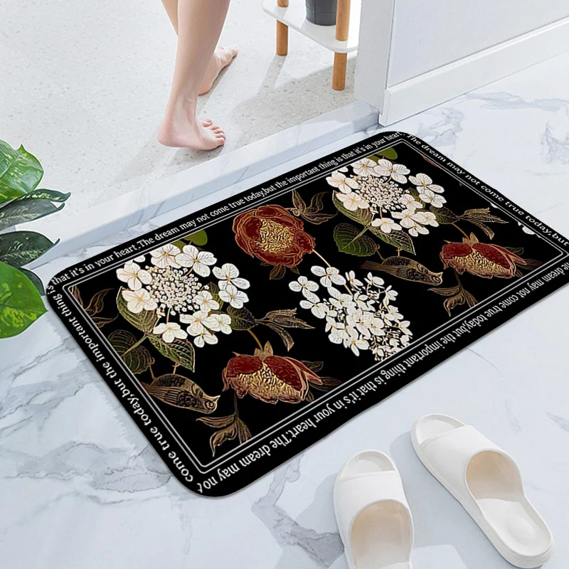 

Bath Mat A-Vintage Flowers Funny Doormat Entrance Room Decorating Items Washable Non-slip Kitchen Rug Aesthetic Veranda Mat