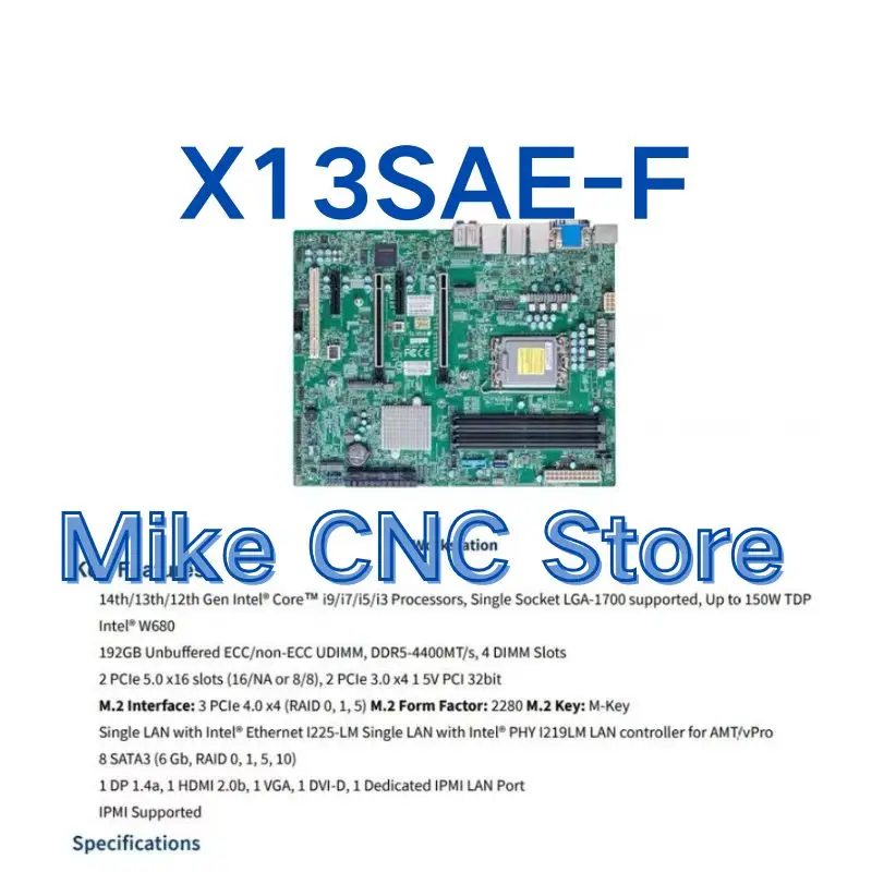 

Быстрая доставка. Материнская плата X13SAE-F с чипсетом W680, поддерживает процессоры Intel Core 12/13/14 поколений i3/i5/i7/i9, б/у и новые.