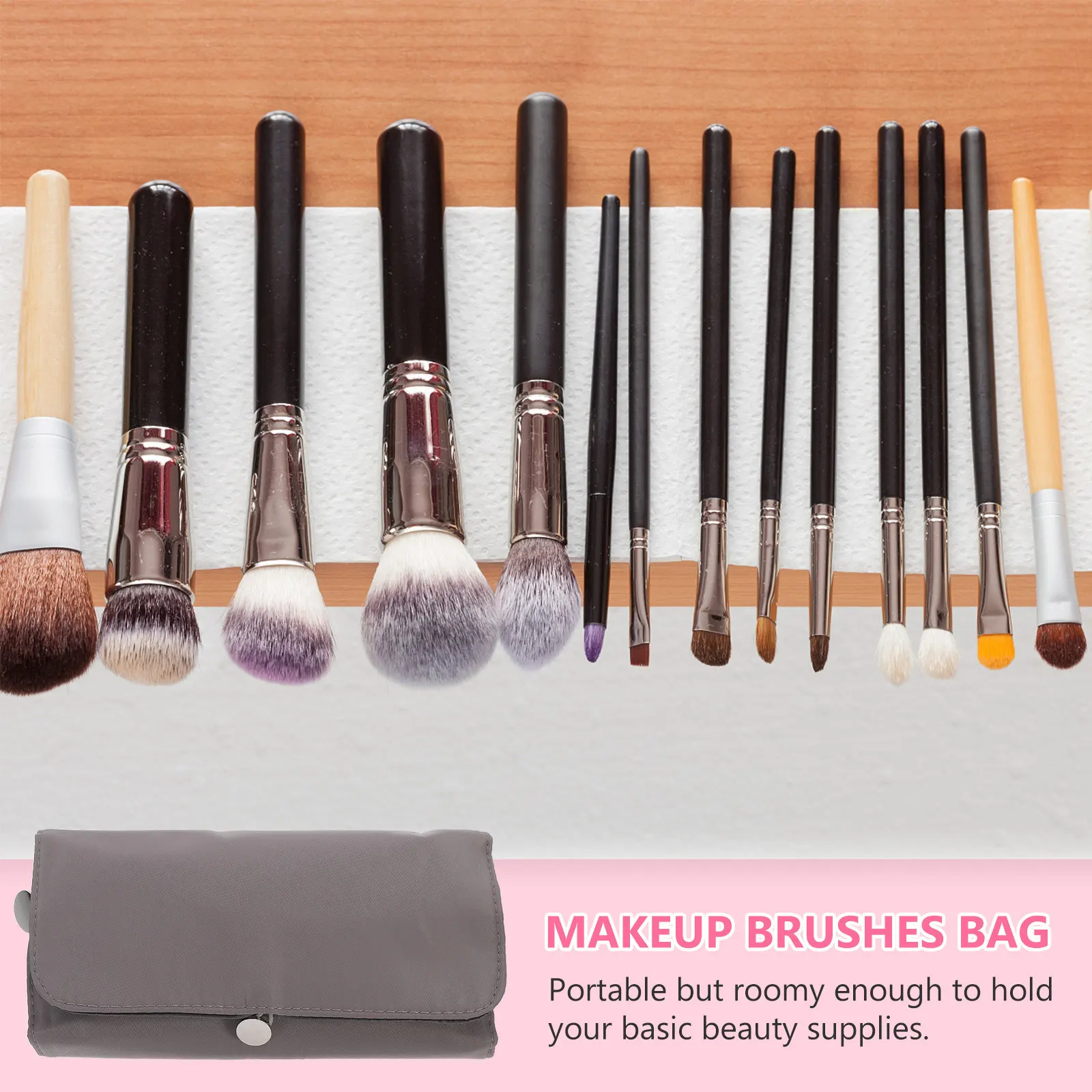 

Portable Lightweight Cloth Makeup Brush Storage Pouch Folding Organizer Bag for Travel Toiletries Razors Cosmetics