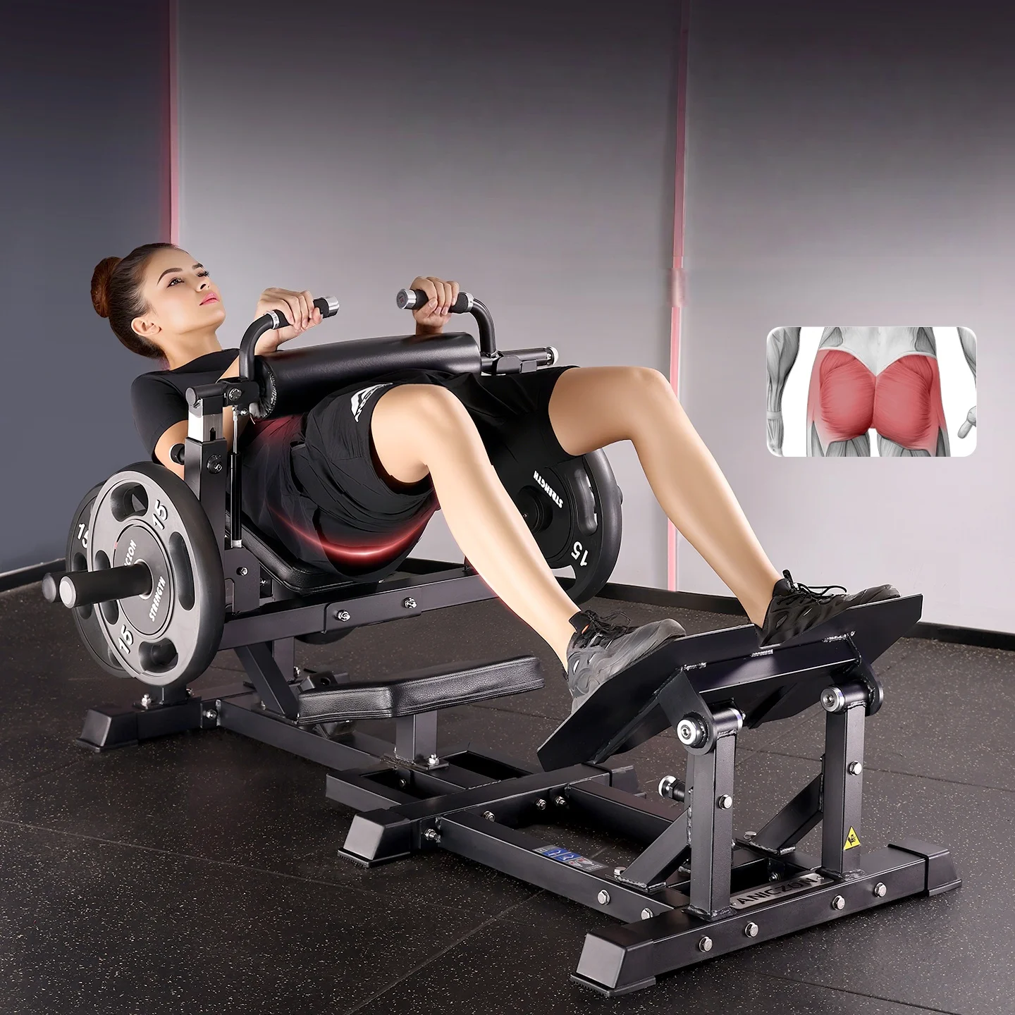 Commercial Gym Steel Hip Thrust Machine Plate Loaded for Bodybuilding Safety Features for  Glute Strength Trainingpromote sales