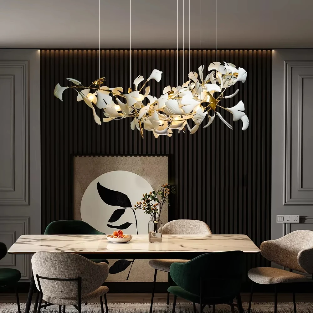 Ginkgo Leaf Hanging Chandeliers For Dining Living Room Kitchen Table Bedroom Modern Leaves Ceiling LED Chandelier Lights Lustre